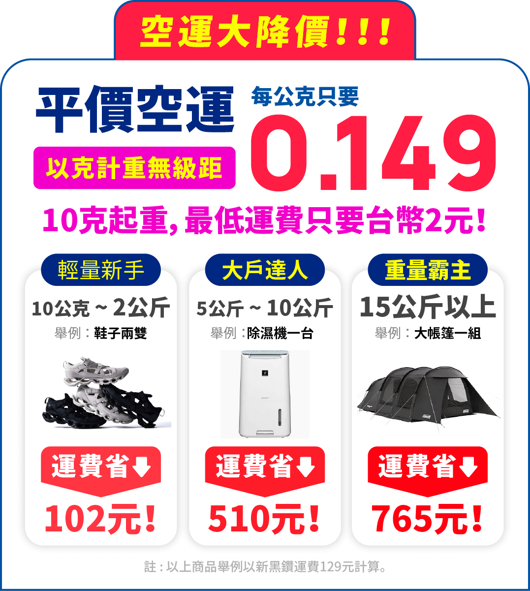 空運每公斤只要149元