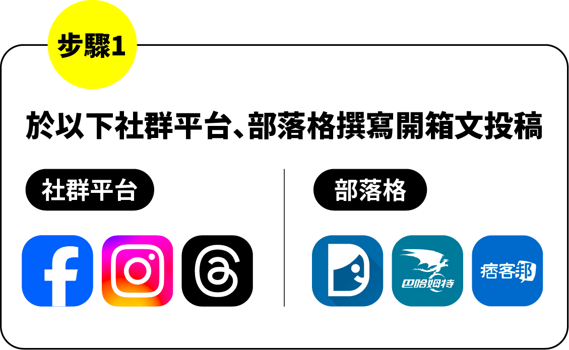 於以下公開平台寫開箱文